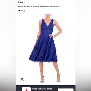 Eliza J Royal Blue Floral Textured Midi Dress